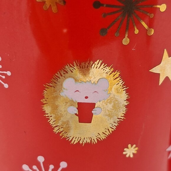 Davids Tea The Perfect Mug Hedgehog Winter Snowflakes and Stars Red 12 oz Cup - Picture 5 of 7